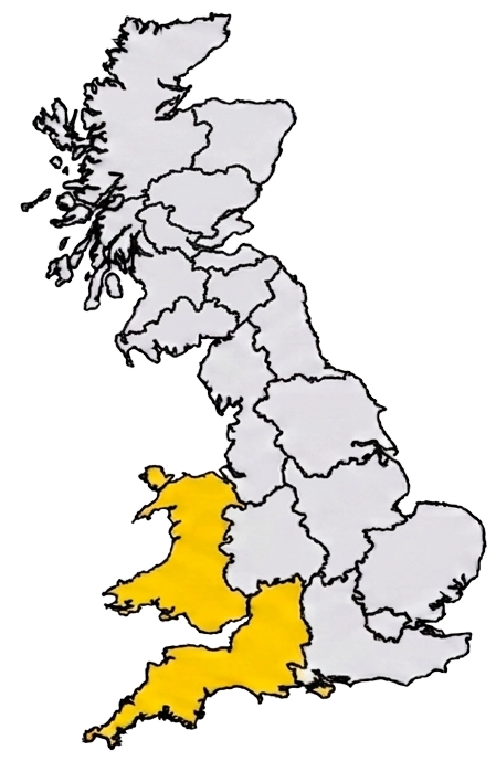 A UK map with two regions highlighted